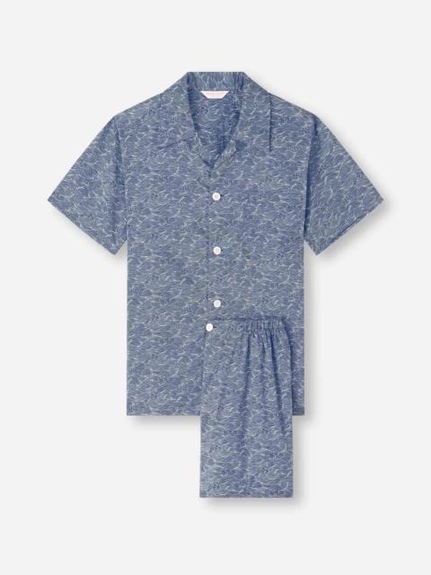 Derek Rose Men's Short Pajamas Cotton Batiste Navy Blue Night Sky Print