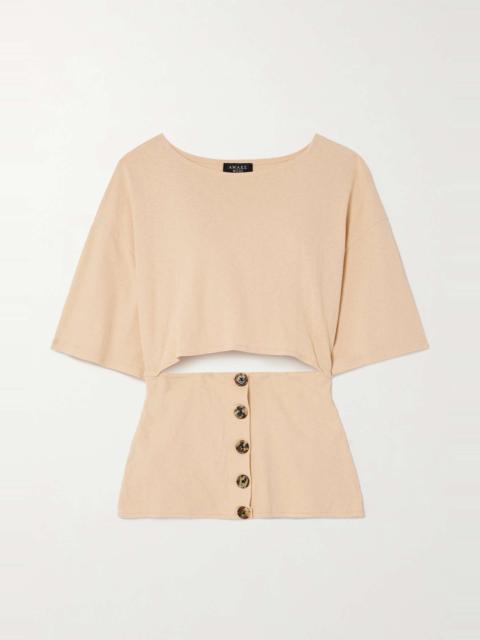 Button-embellished cutout organic cotton-jersey T-shirt