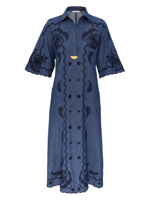 Zimmermann ASTER EMBROIDERED DENIM MIDI