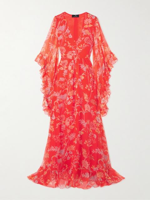 Etro Ruffled Floral-print Silk-crepon Maxi Dress