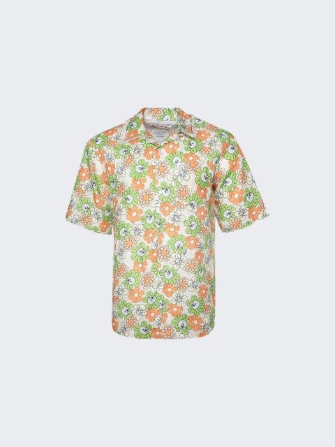 Marni Printed Linen Bowling Shirt Green And Orange