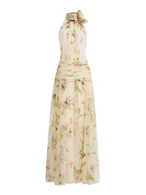 ZUHAIR MURAD Organza Silk Draped Long Dress print