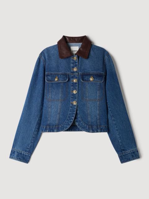 Sandro DENIM JACKET WITH LEATHER COLLAR