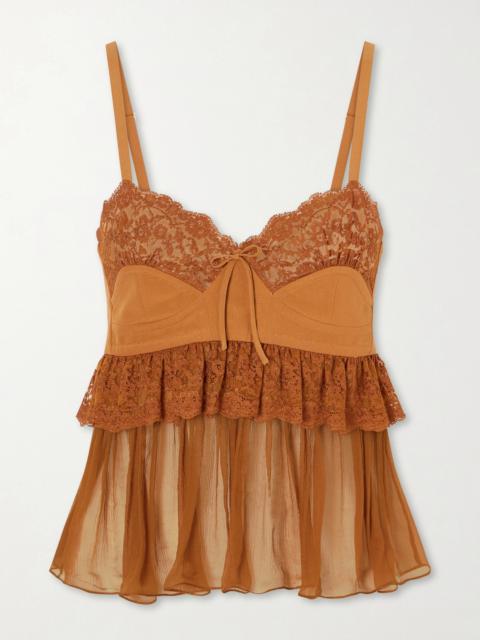 Chloé Lace-trimmed Silk Crepe Tank