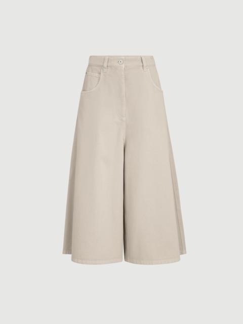 Brunello Cucinelli Dyed denim wide cropped trousers with monili