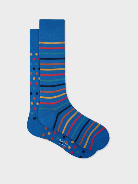 Paul Smith Blue Mismatched 'Artist Stripe & Dot' Socks