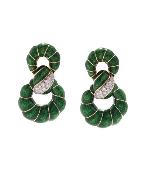 DAVID WEBB Green Enamel Fancy Hoop Earrings