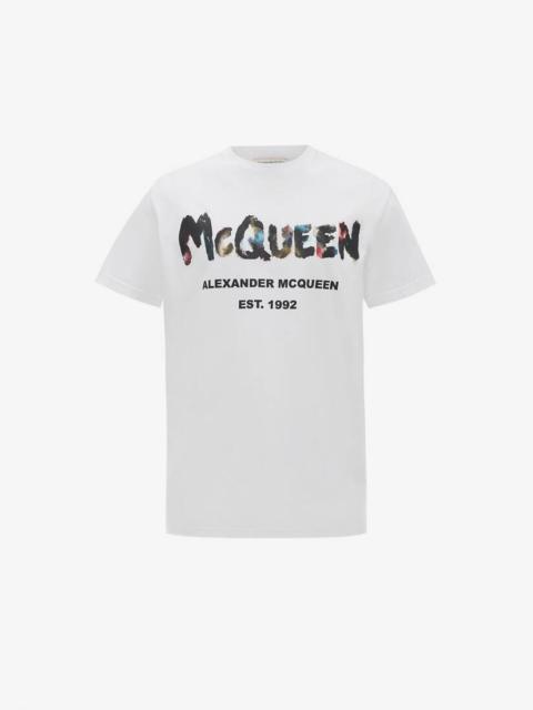Alexander McQueen Men's Watercolour Graffiti T-shirt in White/multicolour