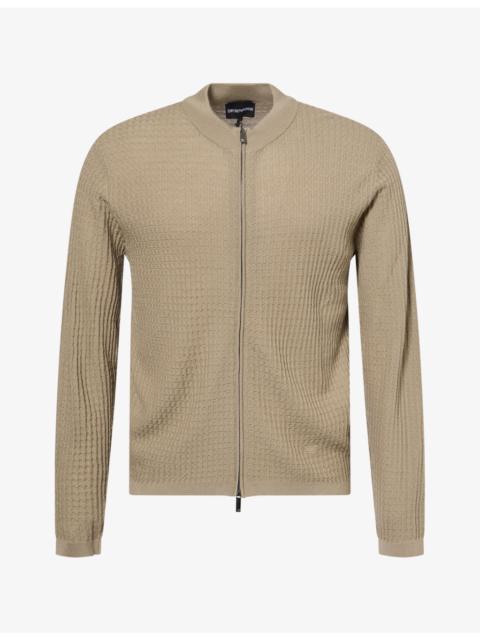 EMPORIO ARMANI Square-Knit Zip-Up Virgin-Wool Cardigan