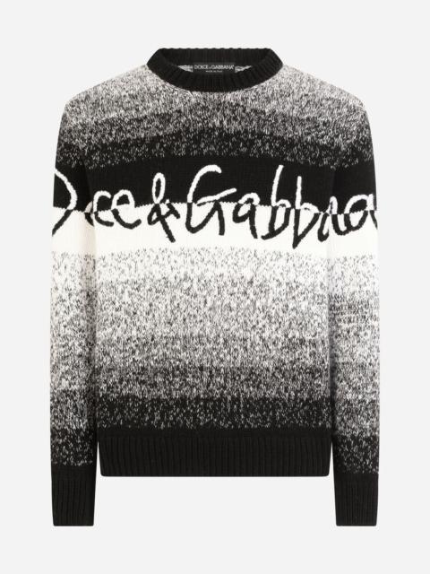 Wool round-neck sweater with Dolce&Gabbana embroidery