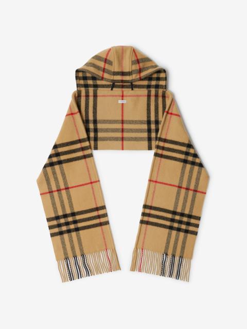 Check Wool Cashmere Hooded Scarf