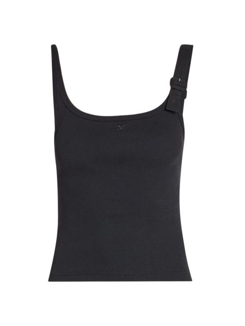 courrèges Women's Logo-Embroidered Buckle-Trim Rib-Knit Tank - Black