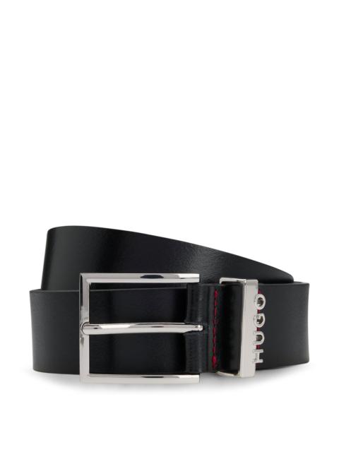 HUGO ITALIAN-LEATHER BELT WITH LOGO-TRIMMED KEEPER