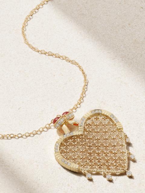 Yvonne Léon Minaudière Coeur 9- And 18-karat Gold, Agate And Diamond Necklace