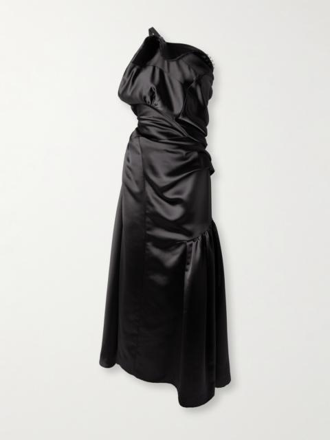 Dries Van Noten One-shoulder Gathered Pleated Satin Midi Dress