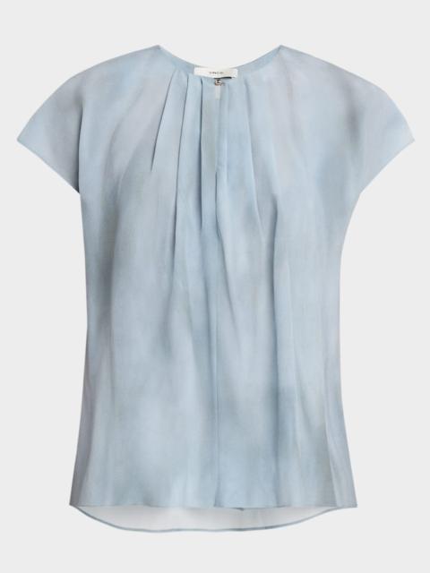 Vince Washed Ombré Silk Cap-Sleeve Blouse