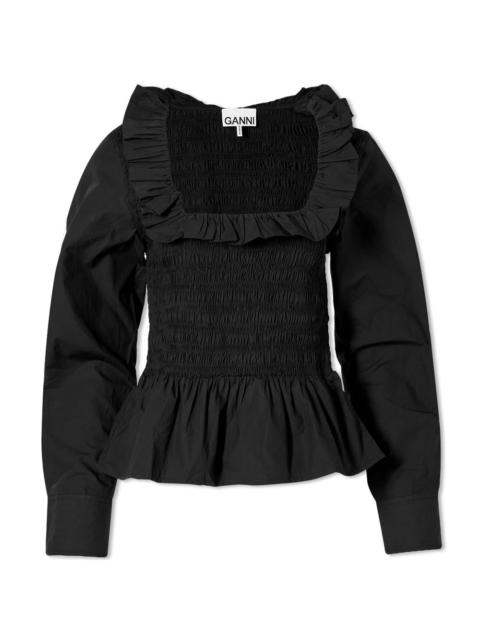 GANNI GANNI Cotton Poplin Open-Neck Smock Blouse