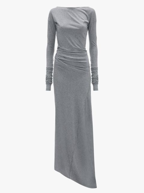 Victoria Beckham Long Sleeve Circle Neck Dress In Grey Marl