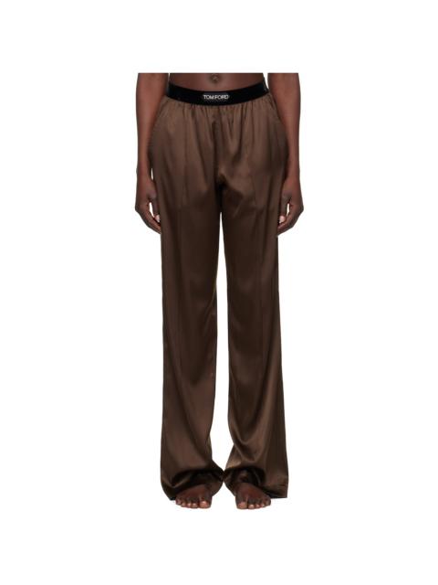 TOM FORD Brown Stretch Silk Satin Pyjama Pants
