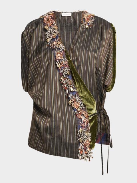 Dries Van Noten Clematia Embellished Striped Wrap Blouse
