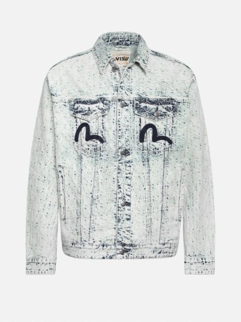 EVISU ALLOVER KAMON JACQUARD AND SEAGULL EMBROIDERY LOOSE FIT DENIM JACKET