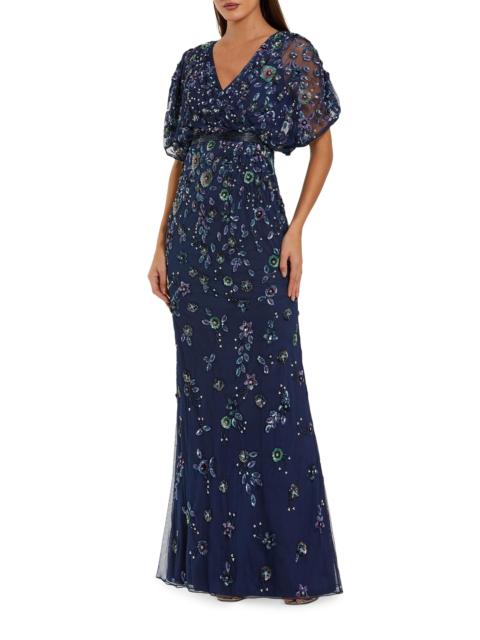 MAC DUGGAL Women's Floral Embellished A-Line Gown - Navy