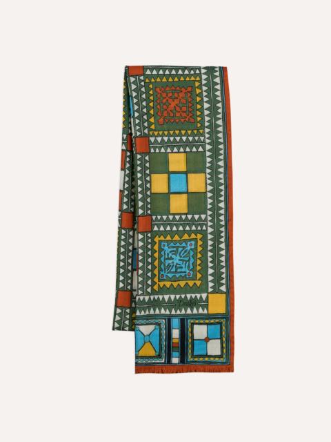 Drake's Green Geometric Print Wool Silk Scarf
