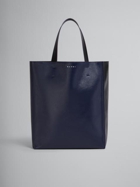 Marni MUSEO SOFT LARGE BAG IN BLUE AND BLACK SHINY LEATHER