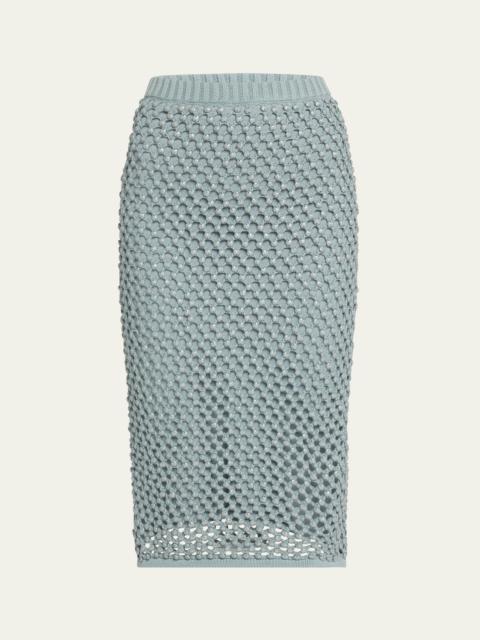 diotima Crystal Open-Knit Midi Skirt