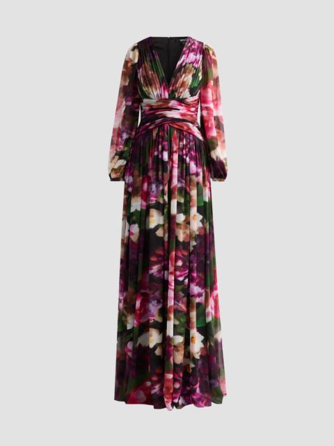 BADGLEY MISCHKA Women's Floral Pleated Georgette A-Line Gown - Fuchsia Multi
