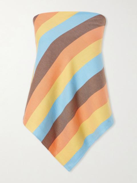 MARRAKSHI LIFE The Triangle strapless striped cotton-blend top Orange
