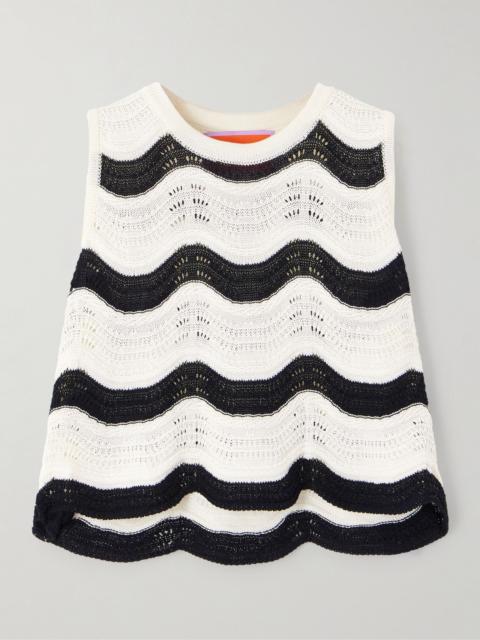 La DoubleJ Striped pointelle-knit cotton top White