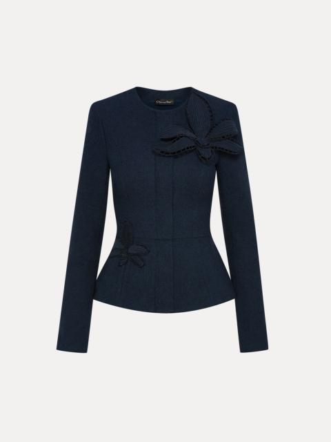 Oscar de la Renta ORCHID EMBROIDERED TWEED JACKET