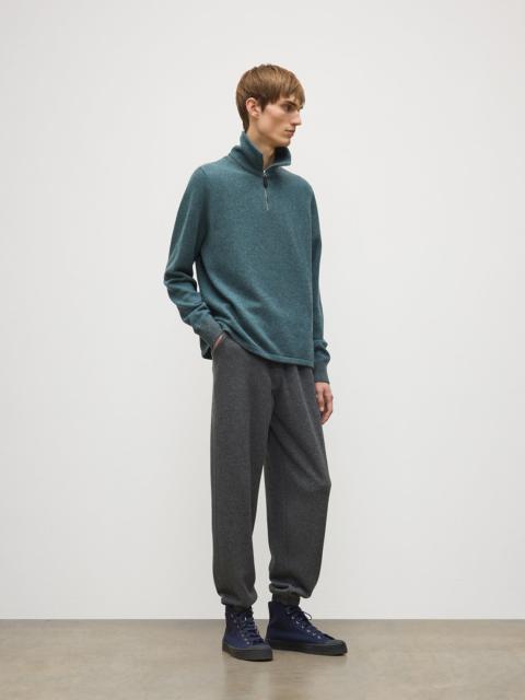 Johnstons of Elgin Tweel Grey & Green Cashmere Half Zip Jumper
