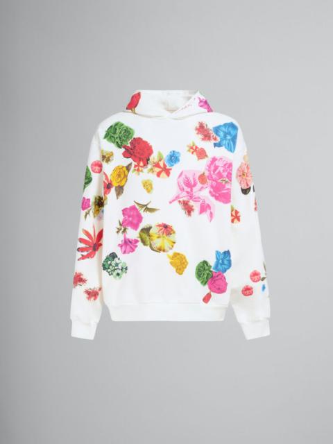 Marni WHITE COTTON HOODIE WITH FLOWER PRINTS