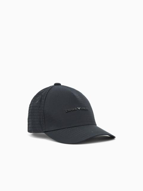 EMPORIO ARMANI JACQUARD NYLON BASEBALL CAP WITH ALL-OVER LOGO LETTERING