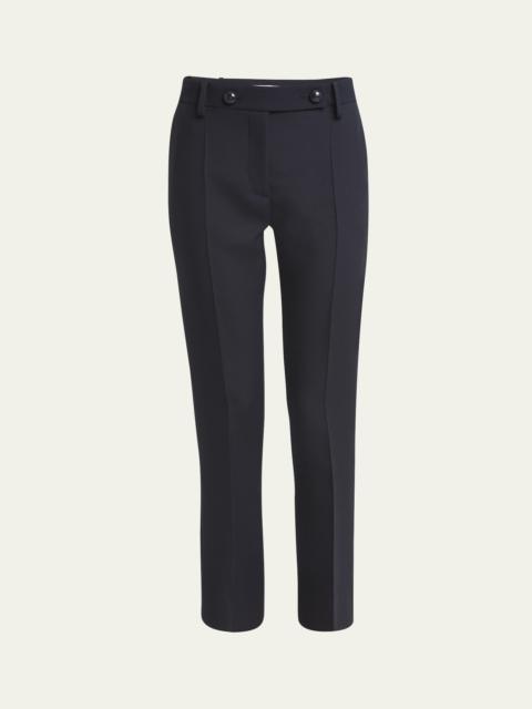 Valentino High-Rise Button Slim-Leg Silk Pants