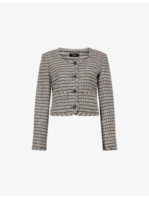 Theory Collarless Cropped Cotton-Blend Jacket