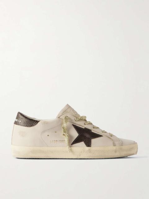 Golden Goose Super-Star metallic croc-effect leather-trimmed distressed leather sneakers