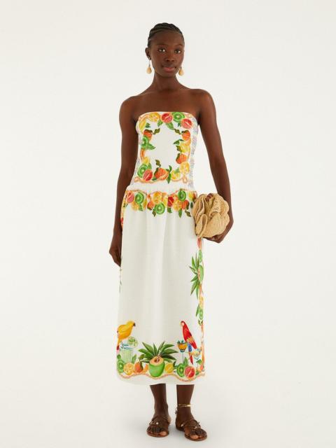 FARM RIO Biricutico Scarf Off-White Strapless Maxi Dress