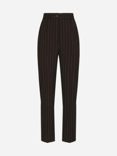 High-waisted pinstripe wool pants