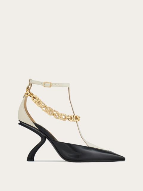 FERRAGAMO S-shaped heel pump with Gancini chain