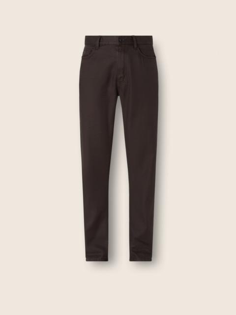 ZEGNA DARK BROWN STRETCH COTTON AND LINEN ROCCIA PANTS