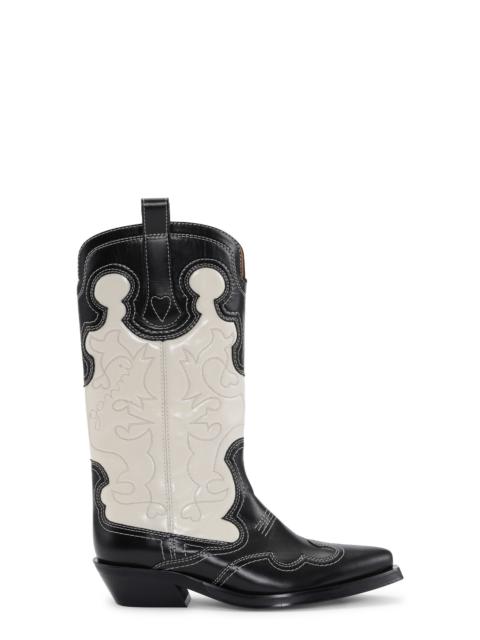GANNI MONOCHROME MID SHAFT EMBROIDERED WESTERN BOOTS