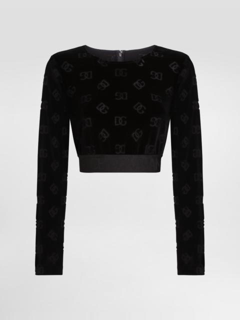 Dolce & Gabbana Cotton chenille crop top with jacquard DG logo