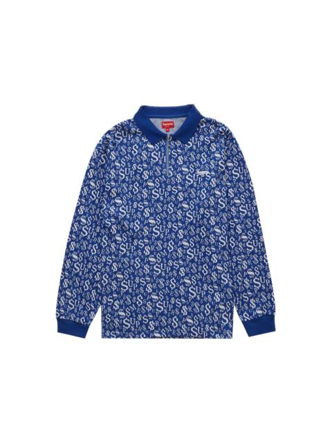 Supreme Currency Jacquard Zip L/S Polo Blue