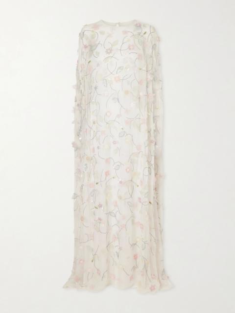 BERNADETTE Embroidered sequin-detailed recycled chiffon gown White