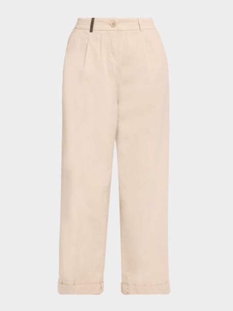 PESERICO Stretch Cotton Straight-Leg Trousers