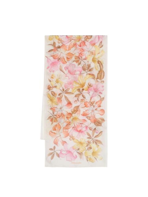 floral-print cashmere scarf
