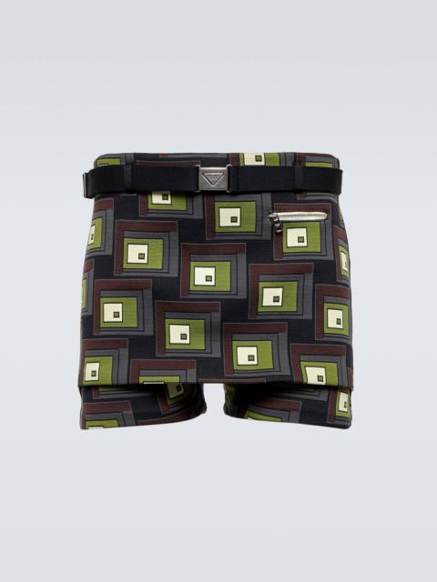 Prada Belted jacquard shorts